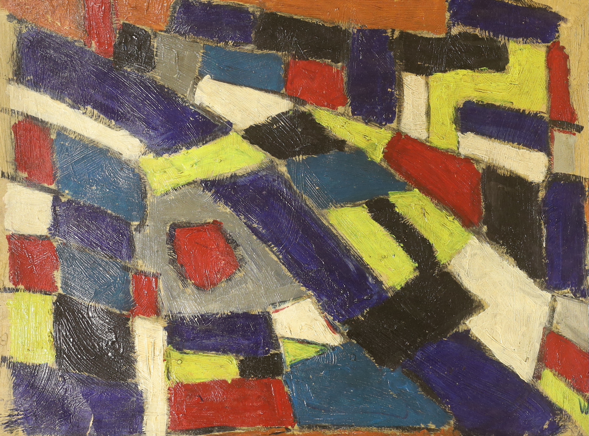 Abstract oil on board, Geometric shapes, 60 x 46cm
